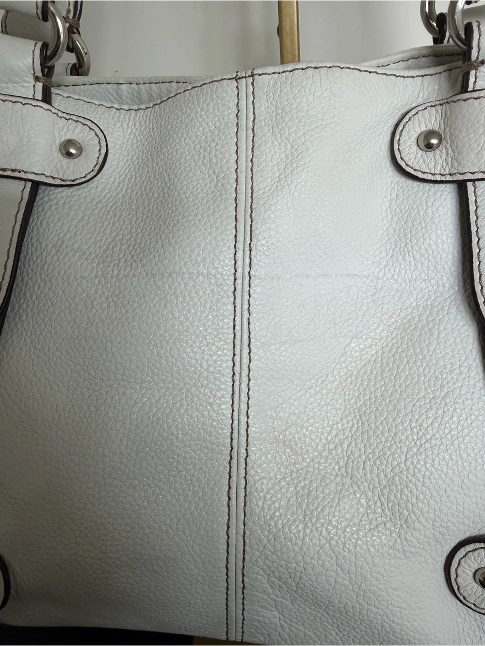 Tignanello White Pebbled Leather Shoulder Bag Tote Silver Hardware